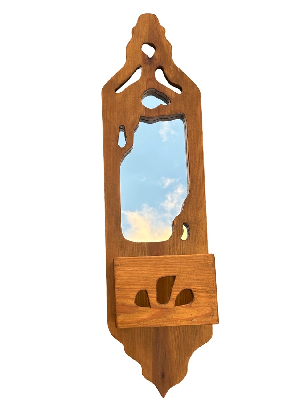 Vintage Carved Wooden Wall-Hanging Mirror w/ Storage
